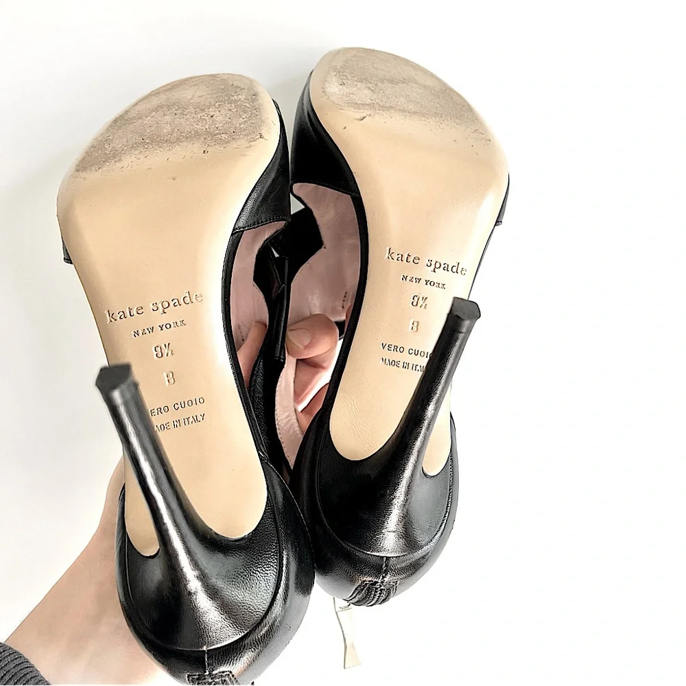 Kate Spade New York Leather Bow Detail Peep Toe Black Pumps Size 8.5